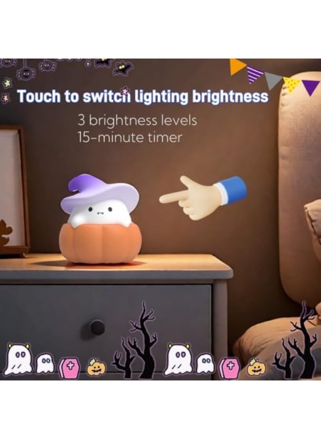 Cute Pumpkin Witch Night Light for Kids, Kawaii  Hat Wizard Lamps, 3 Level Dimmable Nursery Nightlight, Rechargeable Silicone Light Up, Cute Stuff Night Light for Baby Kids Teens (Purple Hat) - Image 3